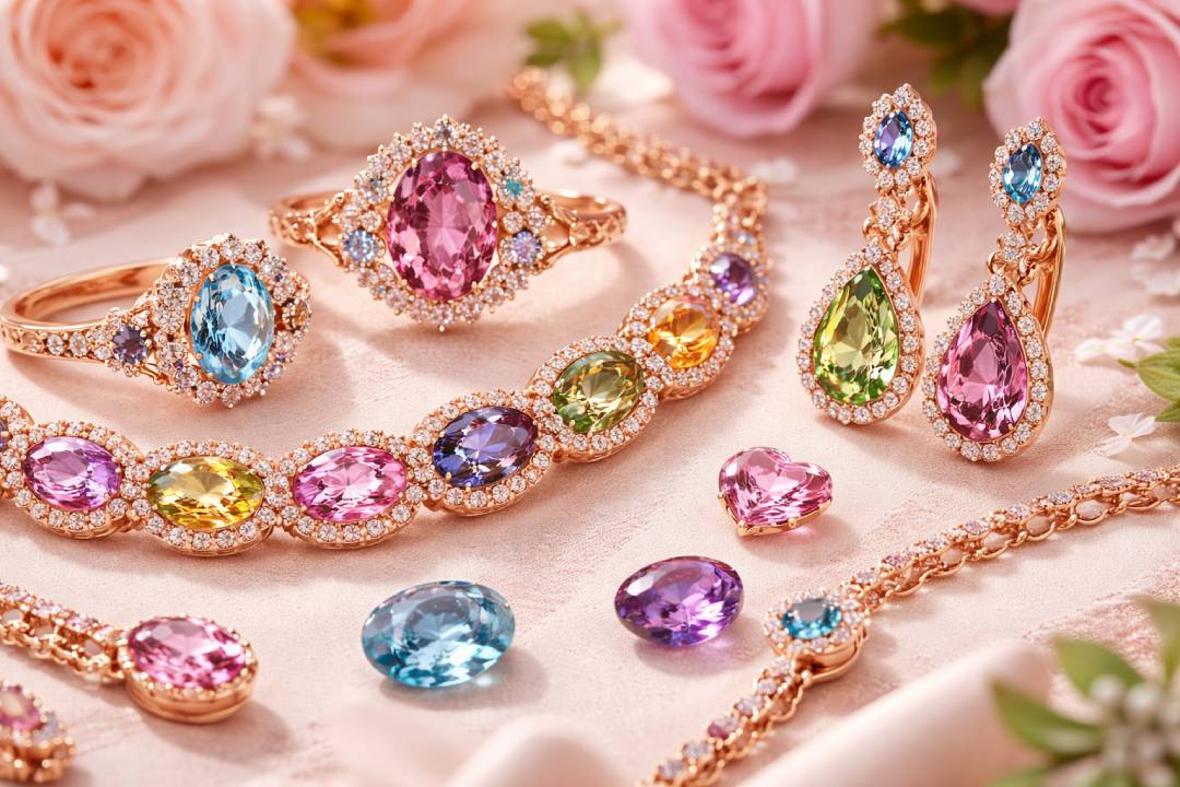 Colored Gemstones Jewelry Bright Colors and Rose Gold Elegance
