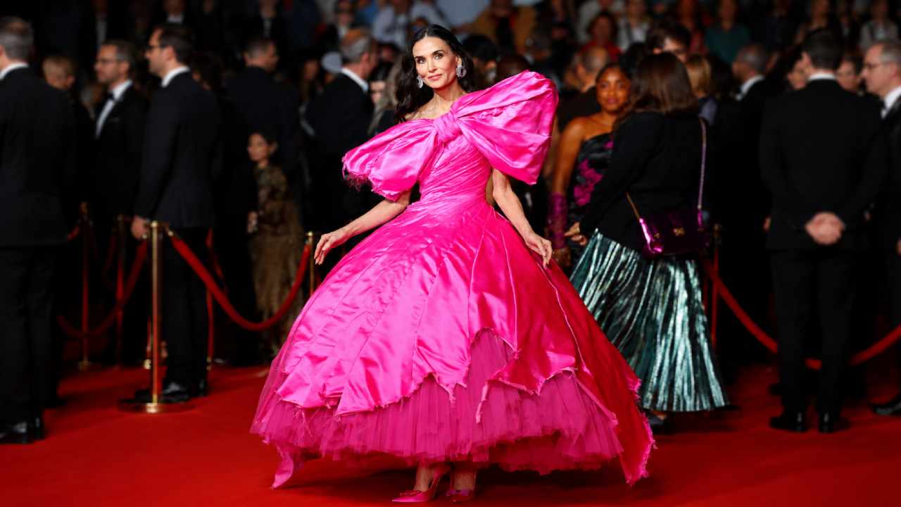 Demi Moore Makes a splash in an oversized pink gown at the 2026 Cannes Film Festival